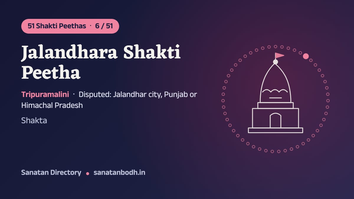 Jalandhara Shakti Peetha: The 51 Shakti Peethas 6/51, Tripuramalini, Disputed: Jalandhar city, Punjab or Himachal Pradesh