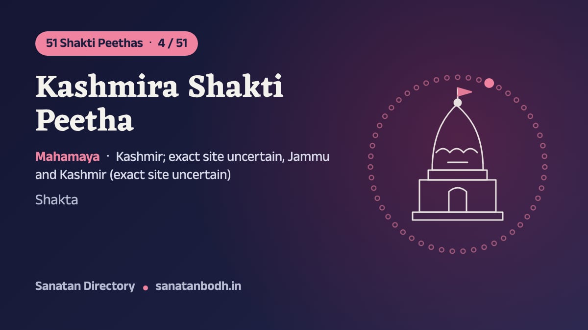 Kashmira Shakti Peetha: The 51 Shakti Peethas 4/51, Mahamaya, Kashmir; exact site uncertain, Jammu and Kashmir (exact site uncertain)