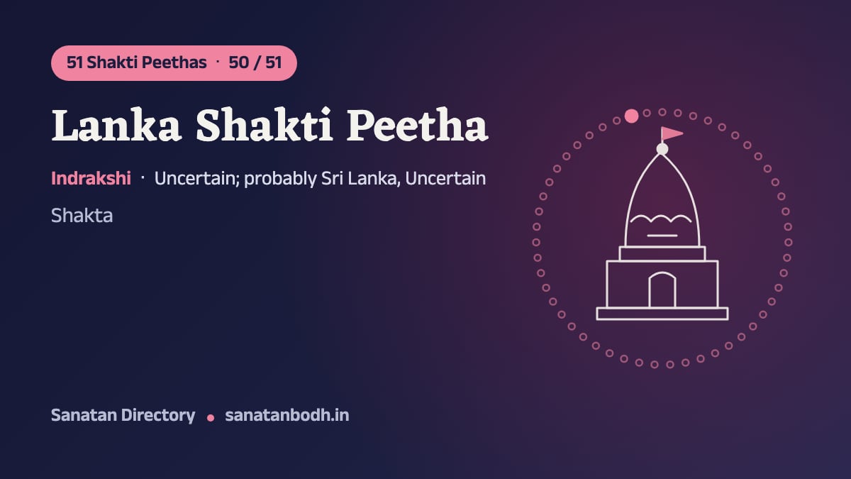 Lanka Shakti Peetha: The 51 Shakti Peethas 50/51, Indrakshi, Uncertain; probably Sri Lanka, Uncertain