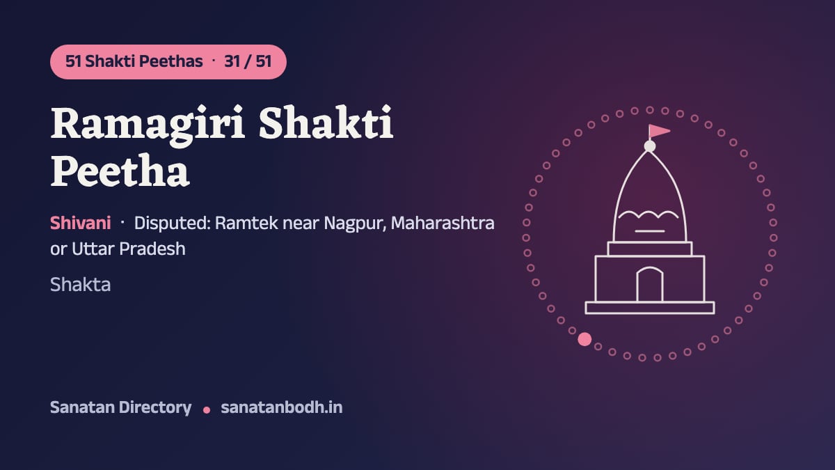 Ramagiri Shakti Peetha: The 51 Shakti Peethas 31/51, Shivani, Disputed: Ramtek near Nagpur, Maharashtra or Uttar Pradesh