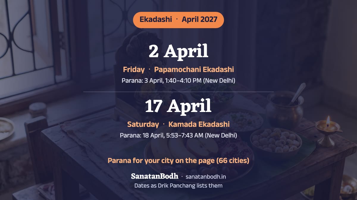April 2027: Papamochani Ekadashi on Friday, 2 April; Kamada Ekadashi on Saturday, 17 April.