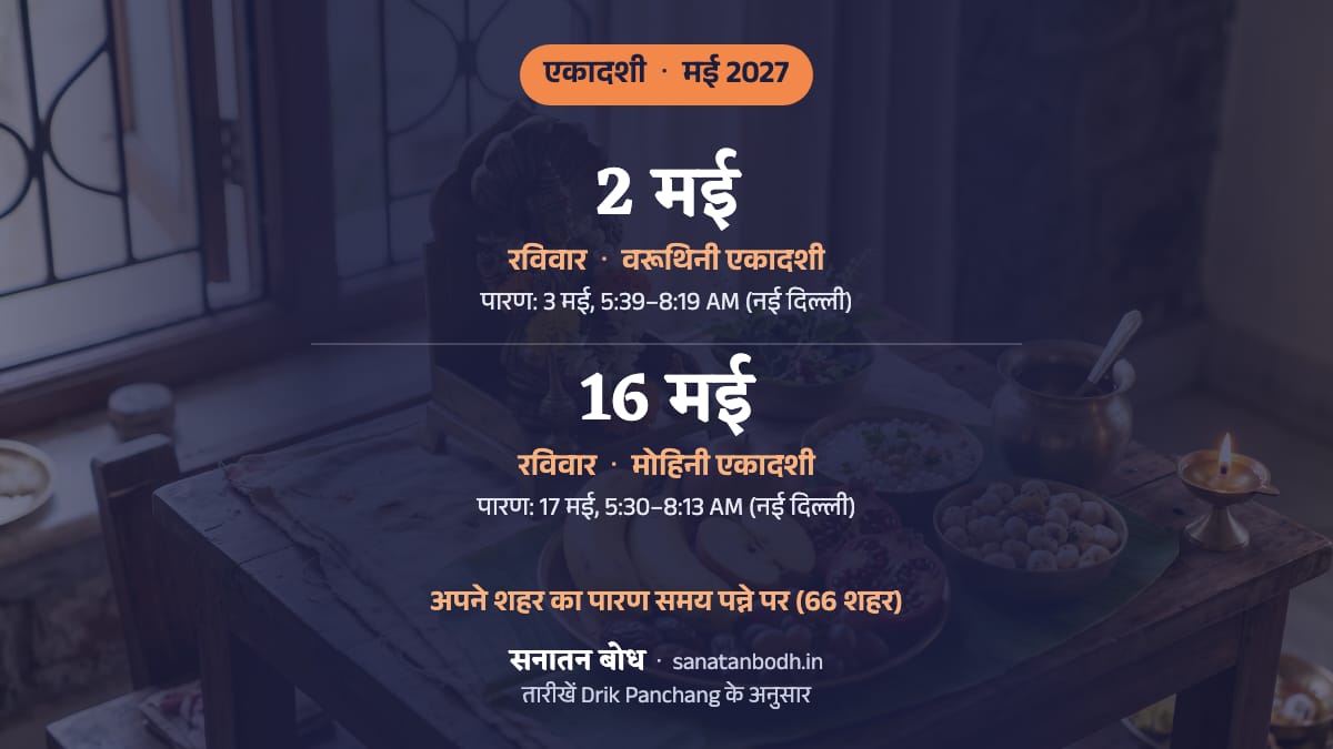 मई 2027 में वरूथिनी एकादशी: रविवार, 2 मई; मोहिनी एकादशी: रविवार, 16 मई।