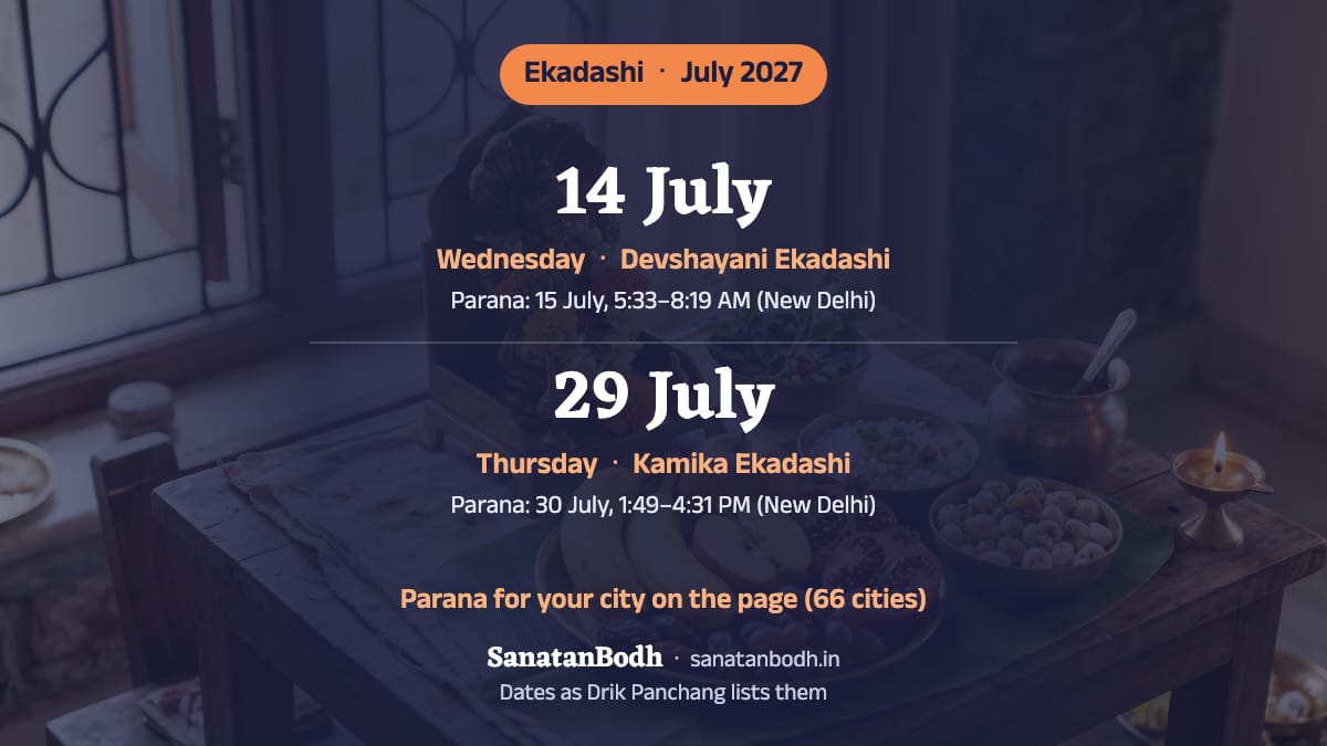 July 2027: Devshayani Ekadashi on Wednesday, 14 July; Kamika Ekadashi on Thursday, 29 July.