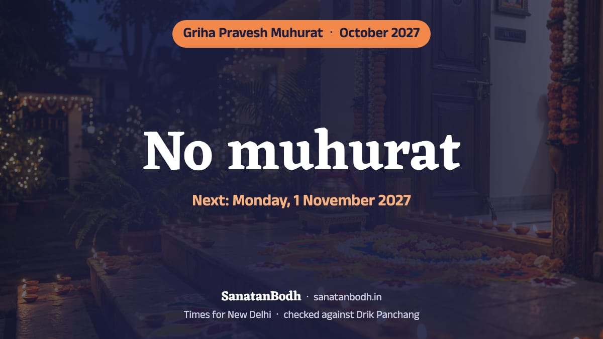 There is no muhurat for griha pravesh in October 2027; the next is on Monday, 1 November 2027 (New Delhi). The reason and the nearest auspicious days are below.