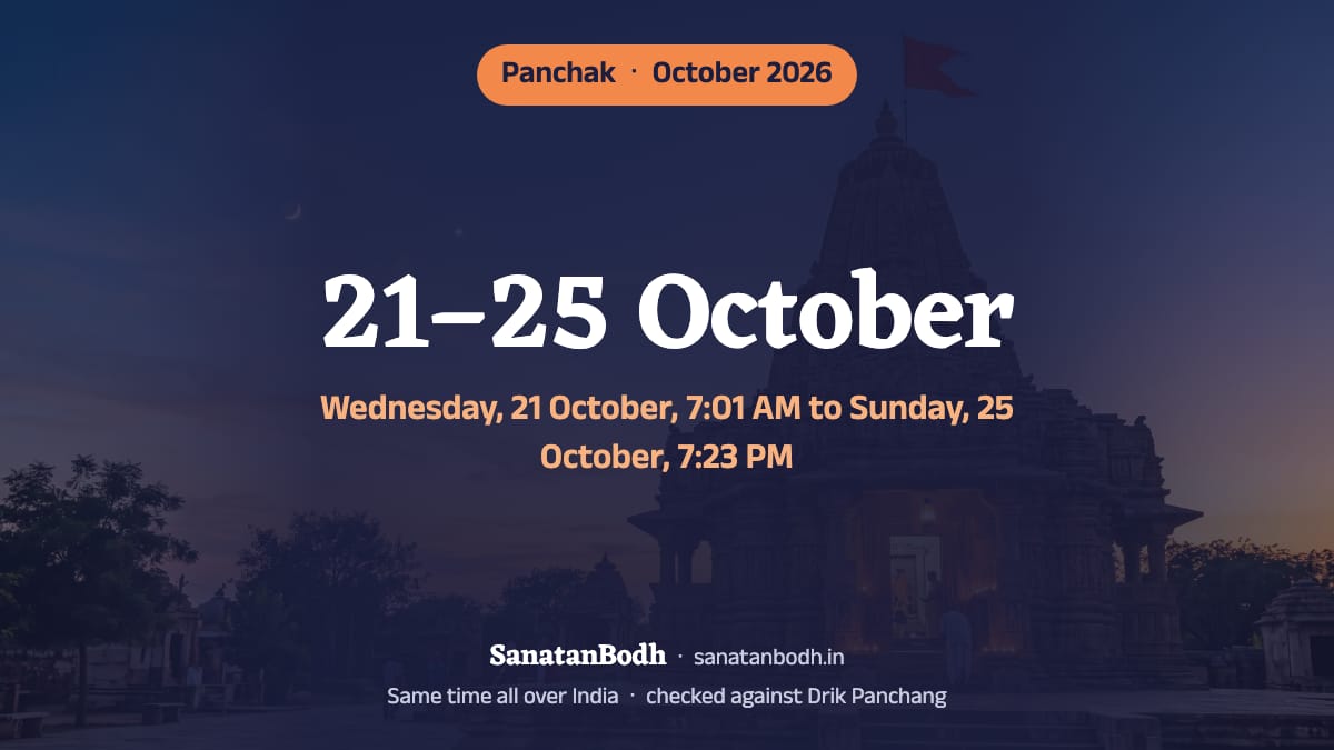 In October 2026 panchak runs from Wednesday, 21 October, 7:01 AM to Sunday, 25 October, 7:23 PM.