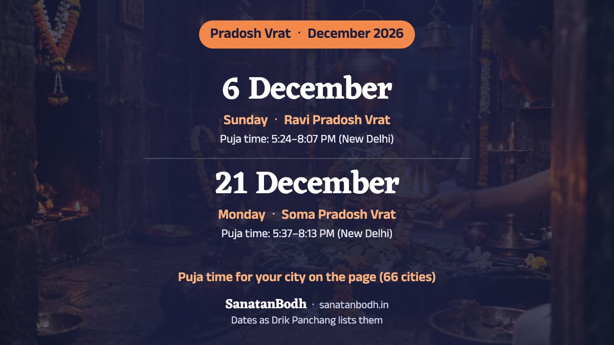 December 2026: Ravi Pradosh Vrat on Sunday, 6 December; Soma Pradosh Vrat on Monday, 21 December.