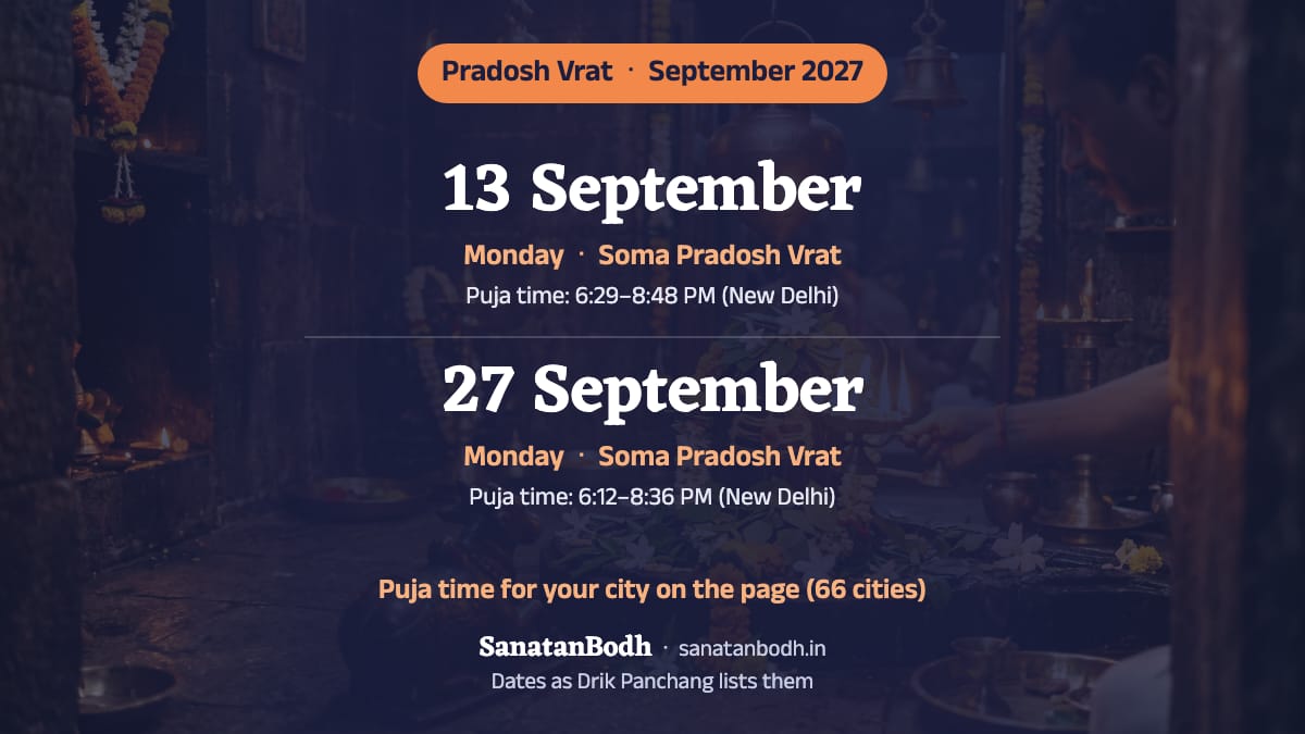 September 2027: Soma Pradosh Vrat on Monday, 13 September; Soma Pradosh Vrat on Monday, 27 September.