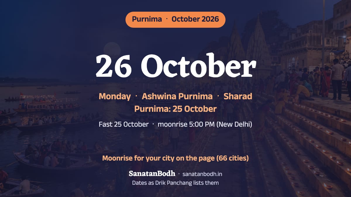 October 2026: Ashwina Purnima on Monday, 26 October; the fast and Sharad Purnima on Sunday, 25 October.