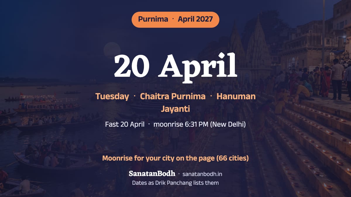 April 2027: Chaitra Purnima on Tuesday, 20 April (Hanuman Jayanti the same day).