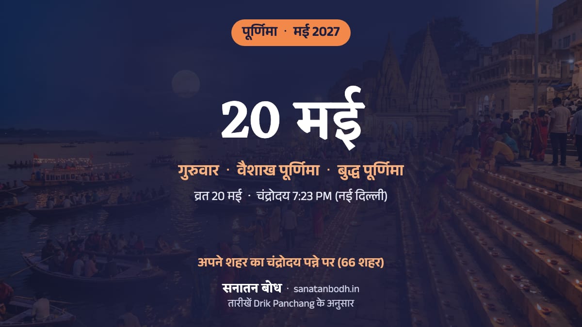 मई 2027 में वैशाख पूर्णिमा: गुरुवार, 20 मई (इसी दिन बुद्ध पूर्णिमा)।