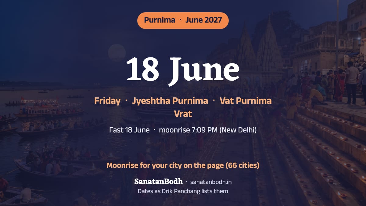 June 2027: Jyeshtha Purnima on Friday, 18 June (Vat Purnima Vrat the same day).