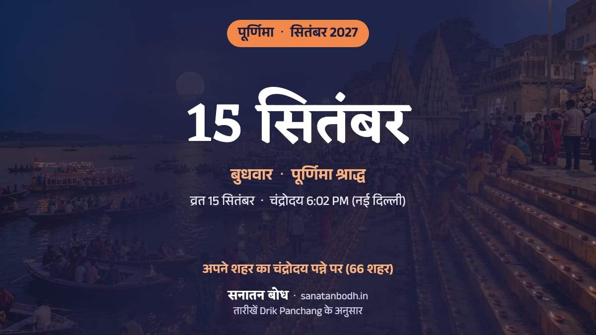 सितंबर 2027 में भाद्रपद पूर्णिमा: बुधवार, 15 सितंबर (पूर्णिमा श्राद्ध)।