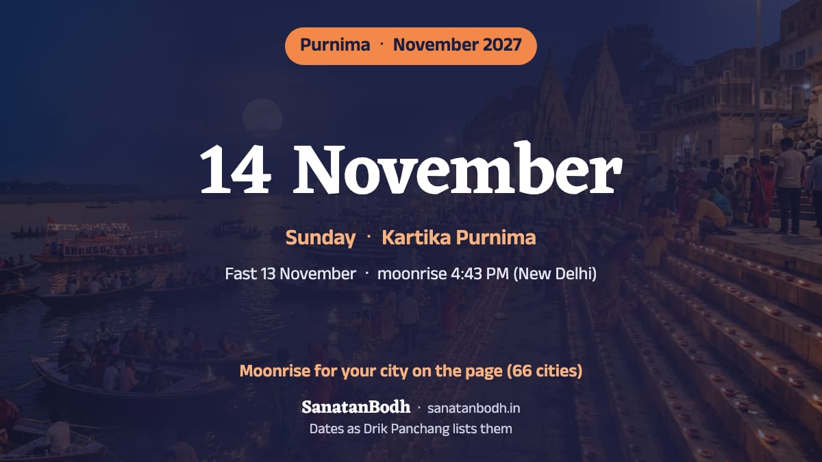 November 2027: Kartika Purnima on Sunday, 14 November; the fast on Saturday, 13 November.