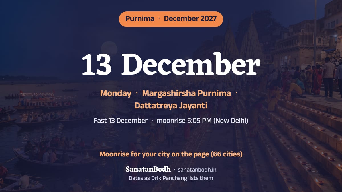 December 2027: Margashirsha Purnima on Monday, 13 December (Dattatreya Jayanti the same day).