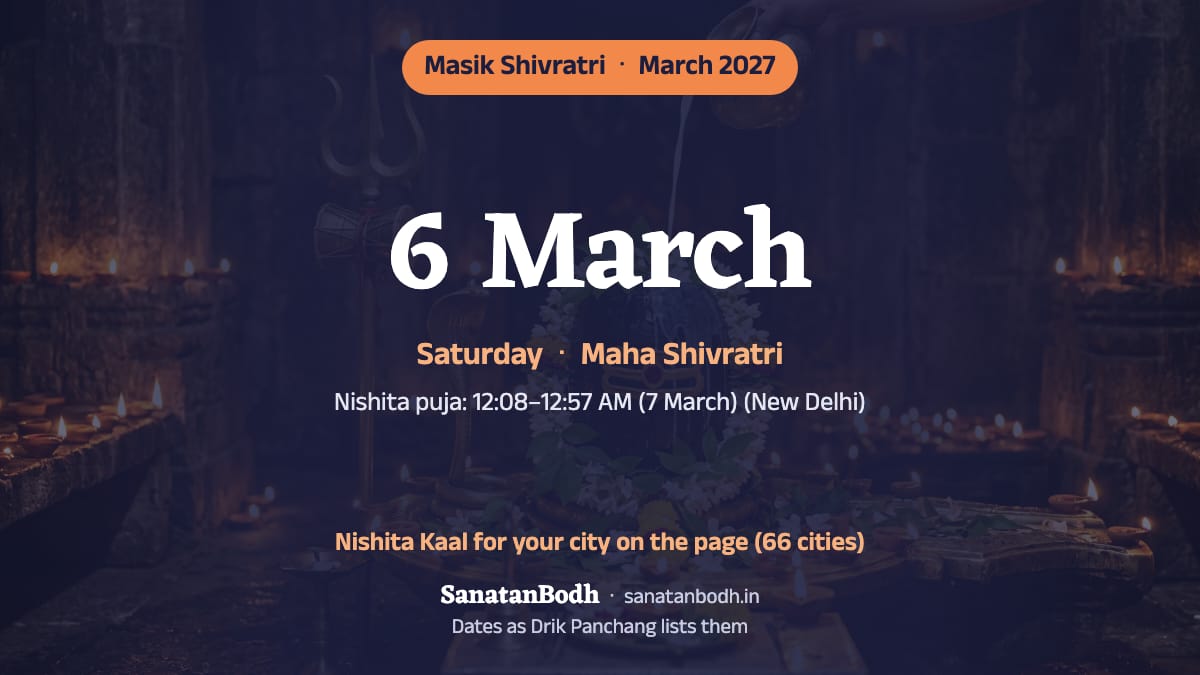 March 2027: Maha Shivratri on Saturday, 6 March.