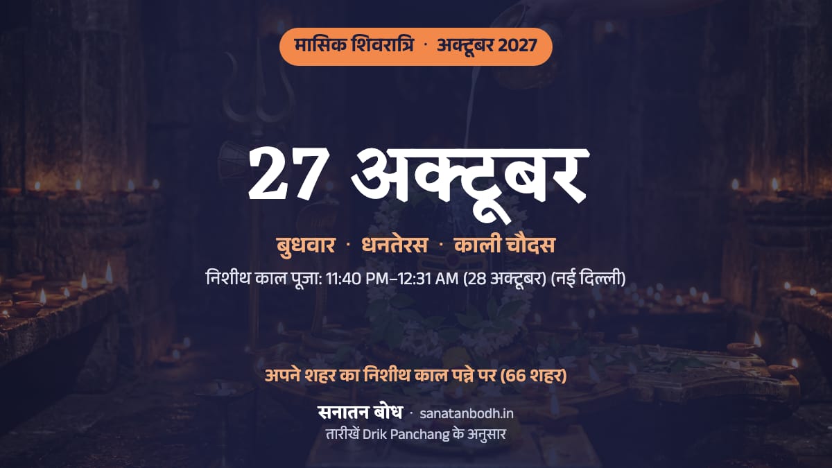 अक्टूबर 2027 में मासिक शिवरात्रि: बुधवार, 27 अक्टूबर (इसी दिन धनतेरस, इसी दिन काली चौदस)।