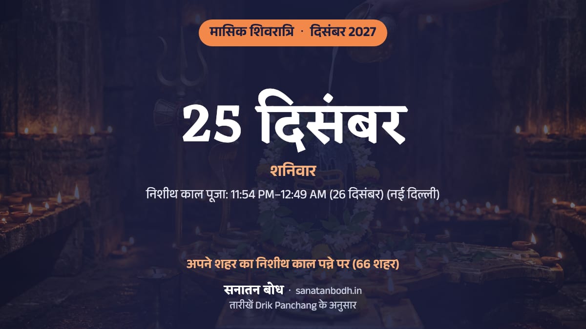 दिसंबर 2027 में मासिक शिवरात्रि: शनिवार, 25 दिसंबर।